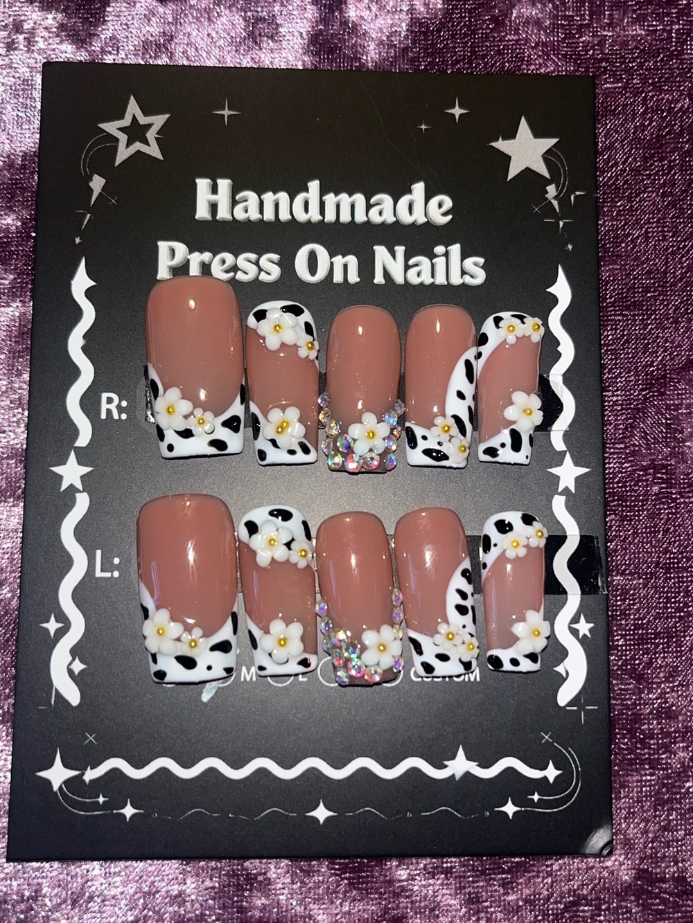 Handmade Pink Floral & Cow Print Press-On Nails
